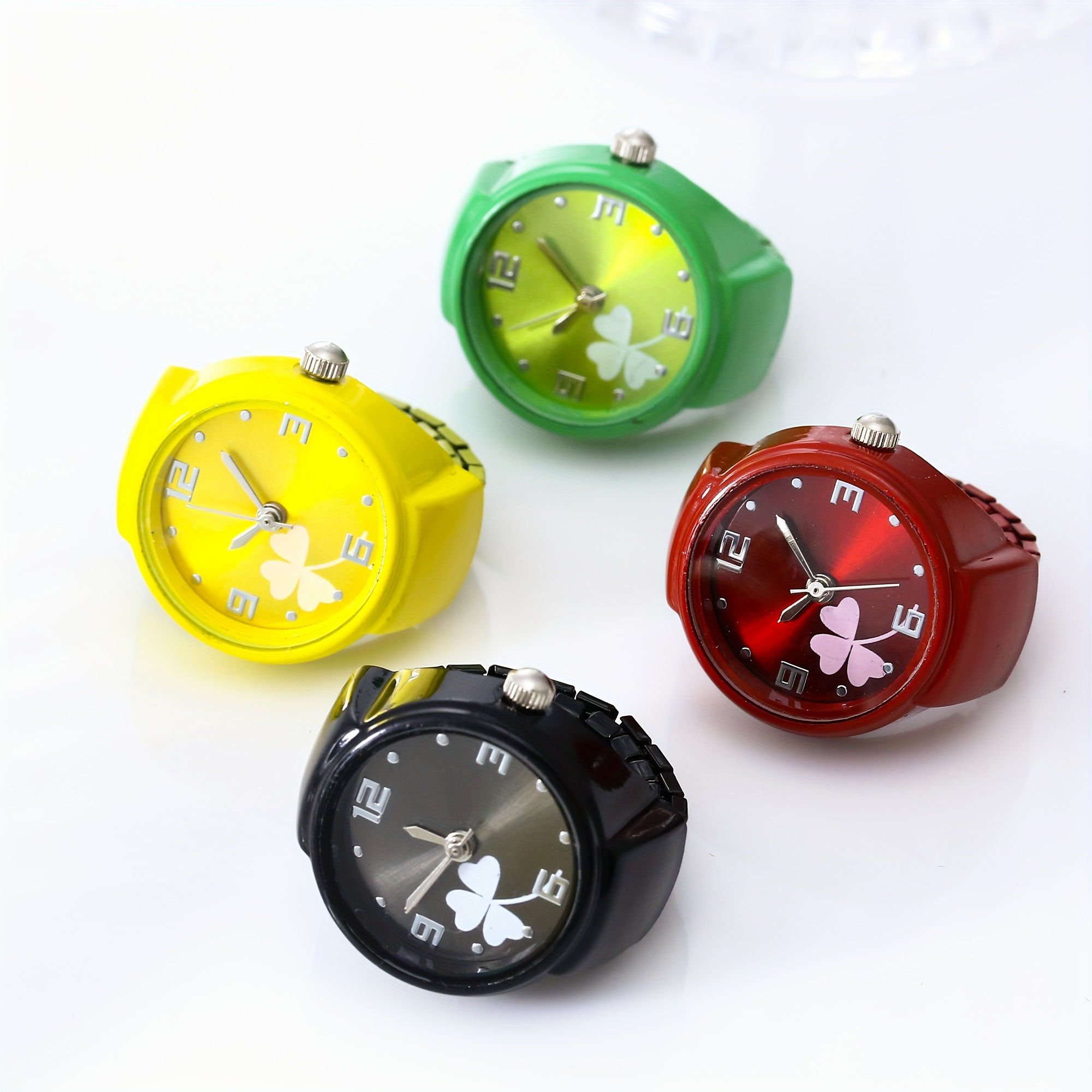 Colorful Clover Ring Watch Fashion Trend Simple Multi Color Finger Watch Men's a