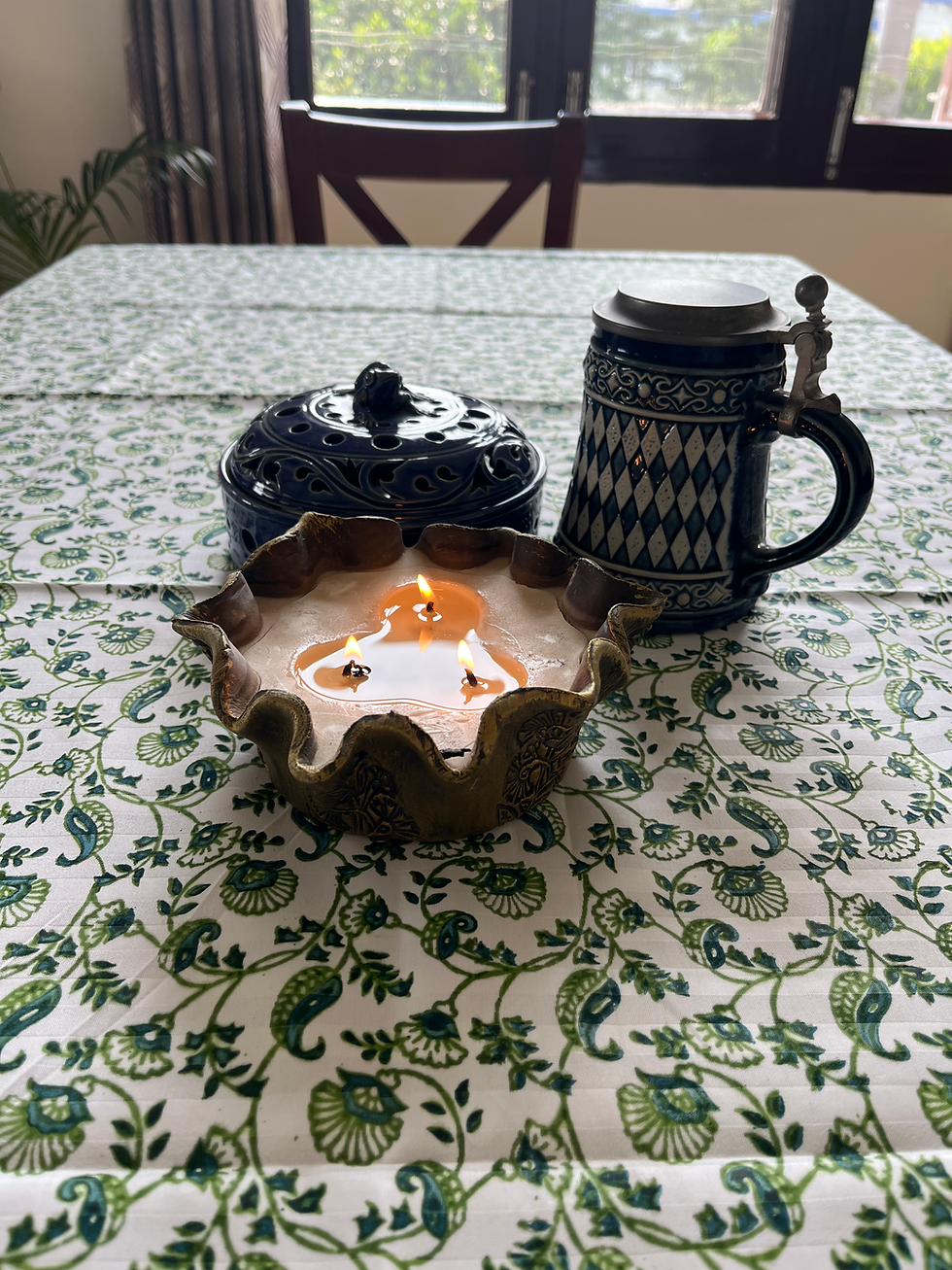 Hand Block Printed Dining Table Cloth- Green Jaal