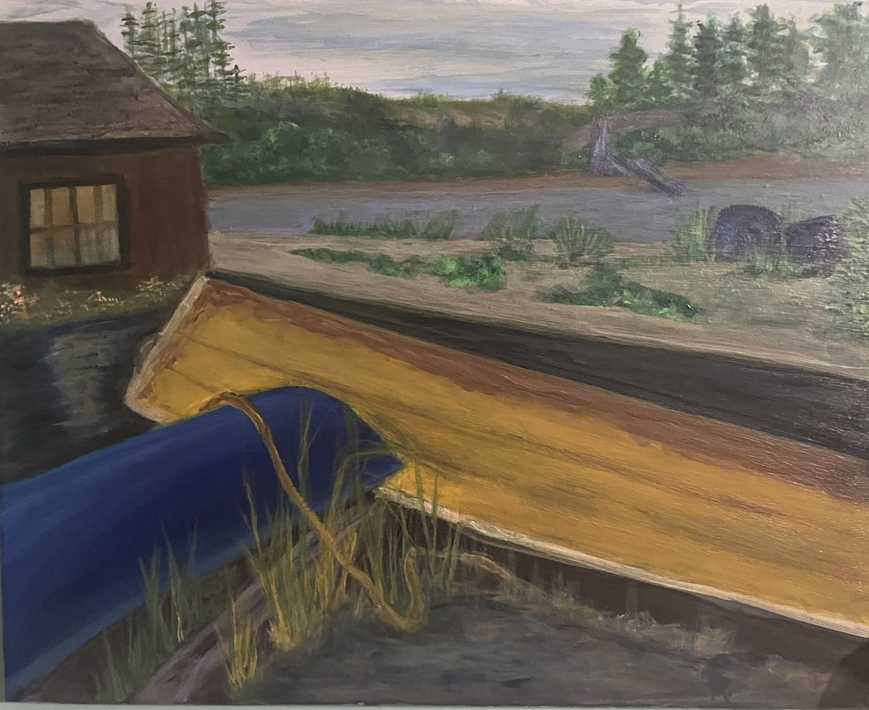 Blue canoe 16" x 20" canvas