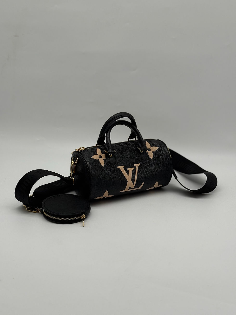 Thumbnail: Louis Vuitton Black and Cream Papillon BB Bag.