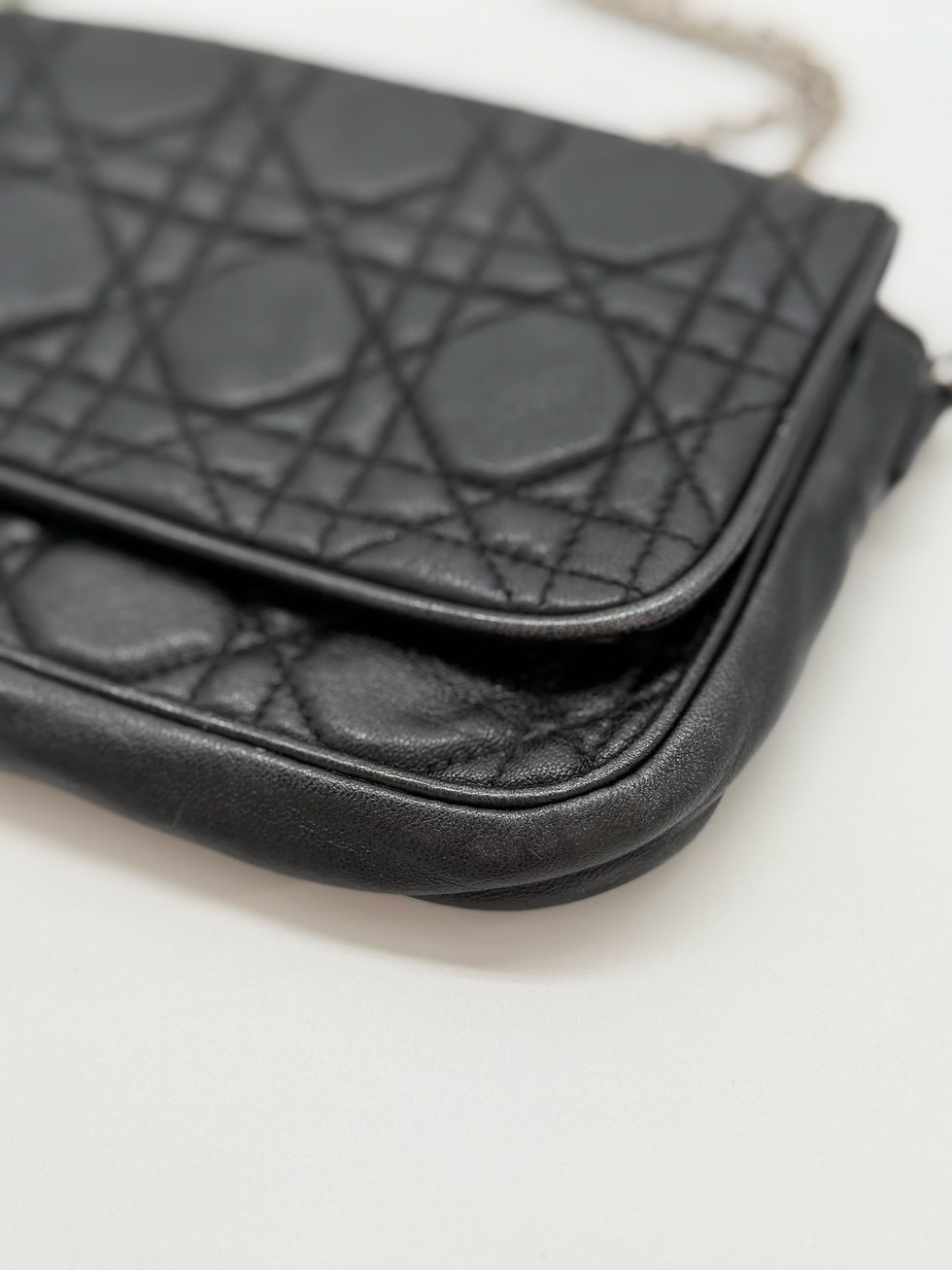 Thumbnail: Christian Dior Black Small Cannage Purse on a Chain.
