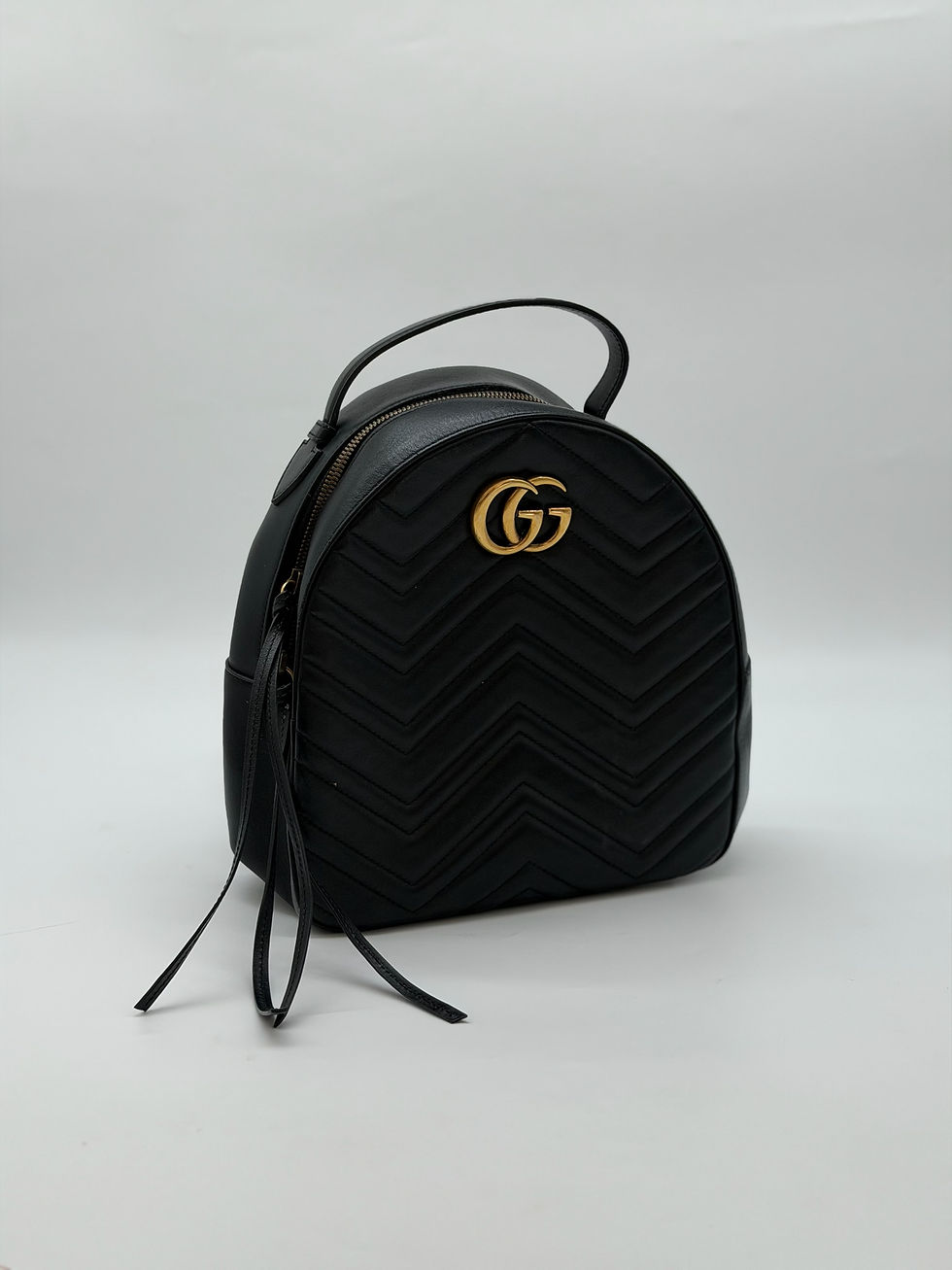 Thumbnail: Gucci Black Leather Marmont Backpack.