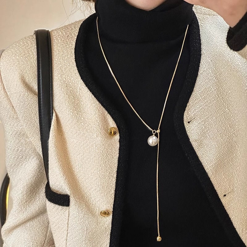 Thumbnail: LATS Stainless Steel Long with Baroque Pearls Necklace for Women Adjustable Chai