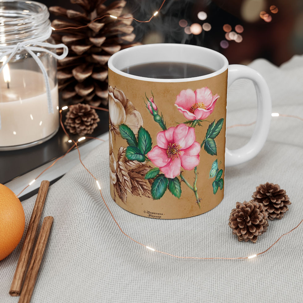 Thumbnail: Vintage Sepia Wild Rose Botanical Mug — 11oz Ceramic