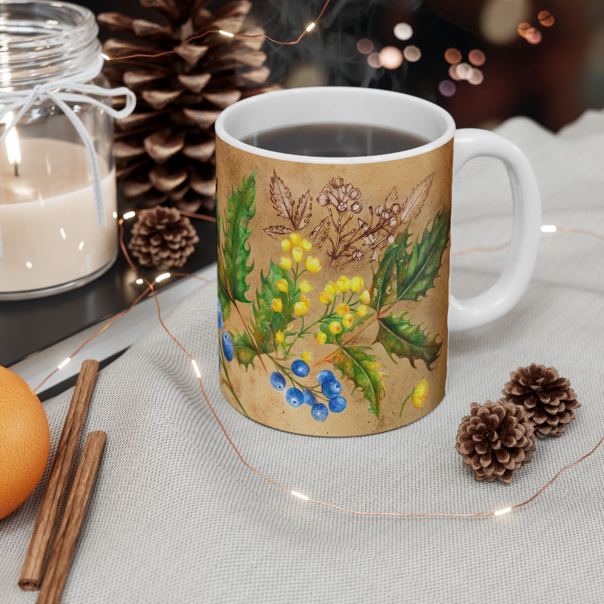Vintage Sepia Botanical Oregon Grape Mug —Art by  Dorothia Rohner (11oz)