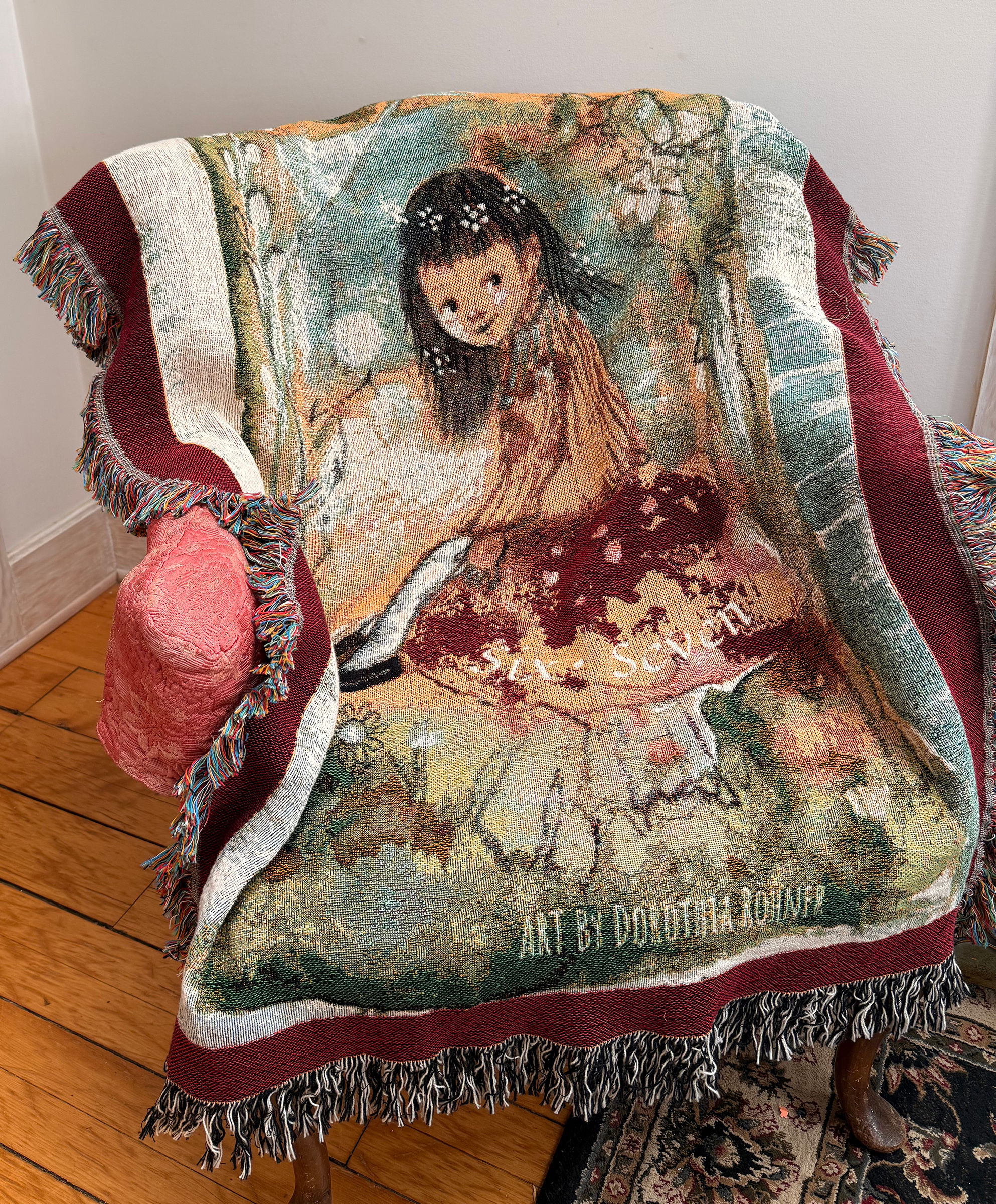 Woven Blanket with Mischievous Fairy—Art by Dorothia Rohner