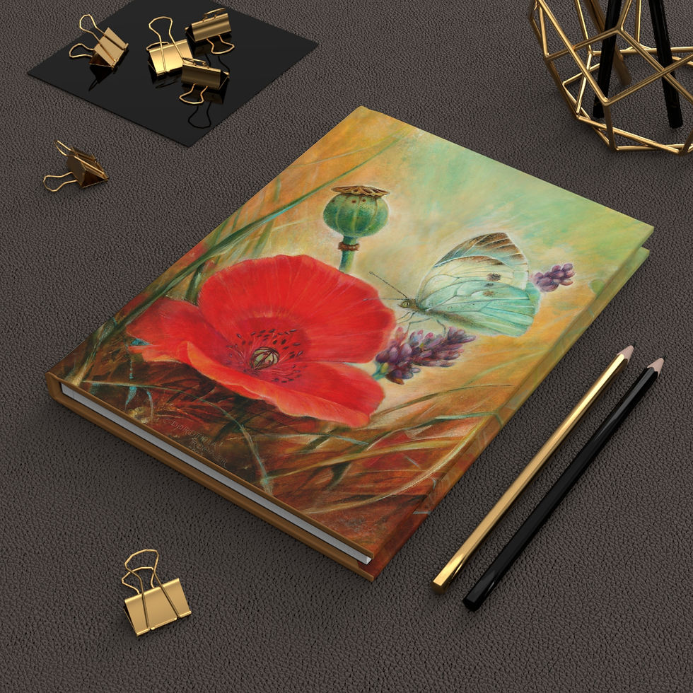 Thumbnail: Poppy & White Butterfly Hardcover Journal — Art by Dorothia Rohner