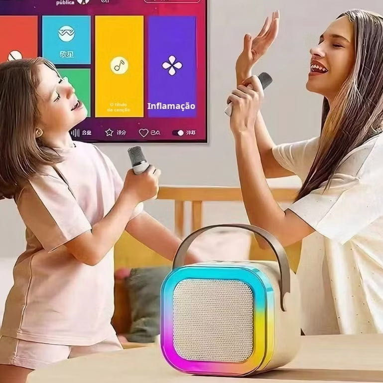 Thumbnail: Wireless Bluetooth Portable Karaoke Speaker Sound Box With 2 Microphone