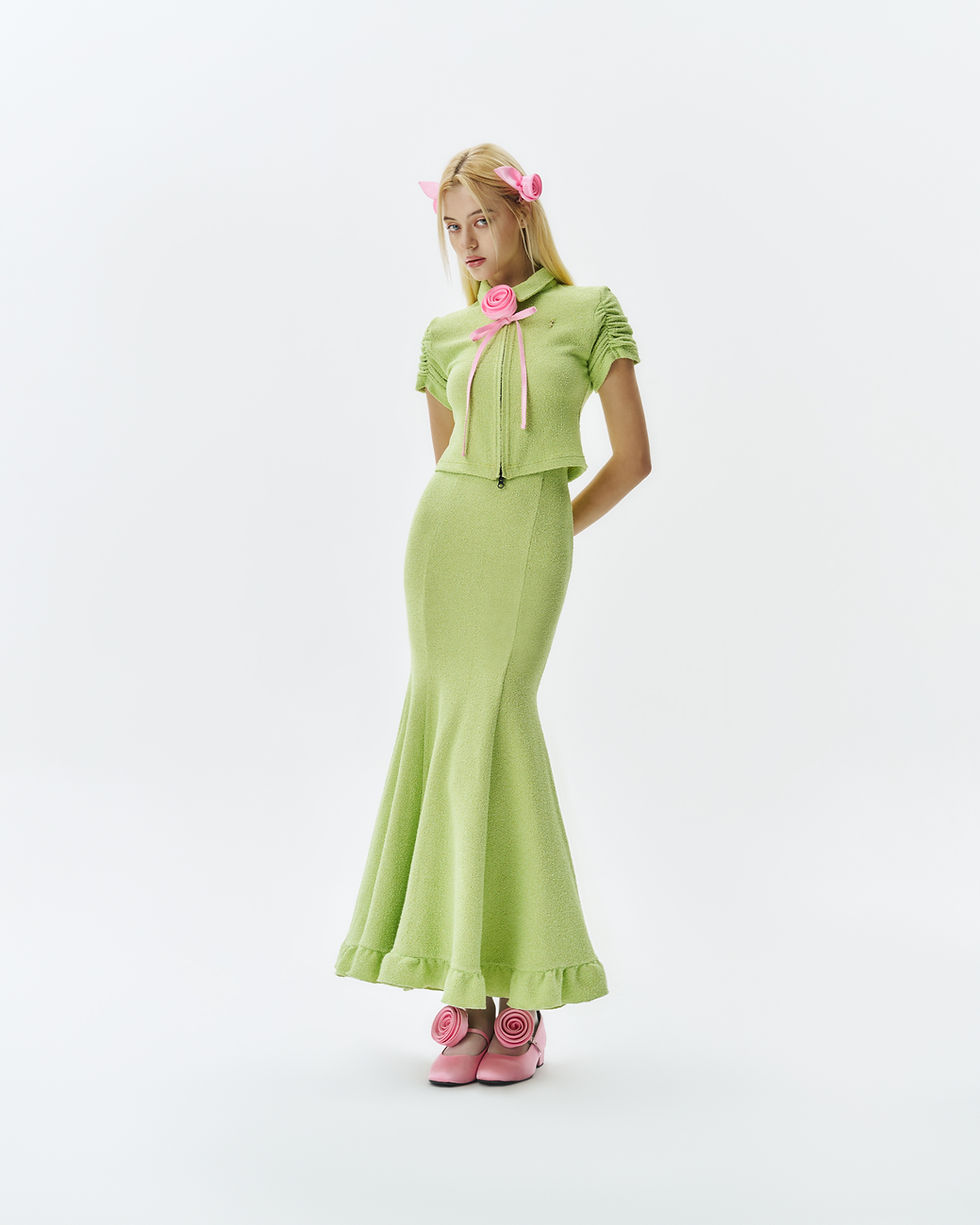 Thumbnail: ARIA SKIRT - HIGH WAIST TWEED SPANDEX MERMAID MIDI SKIRT