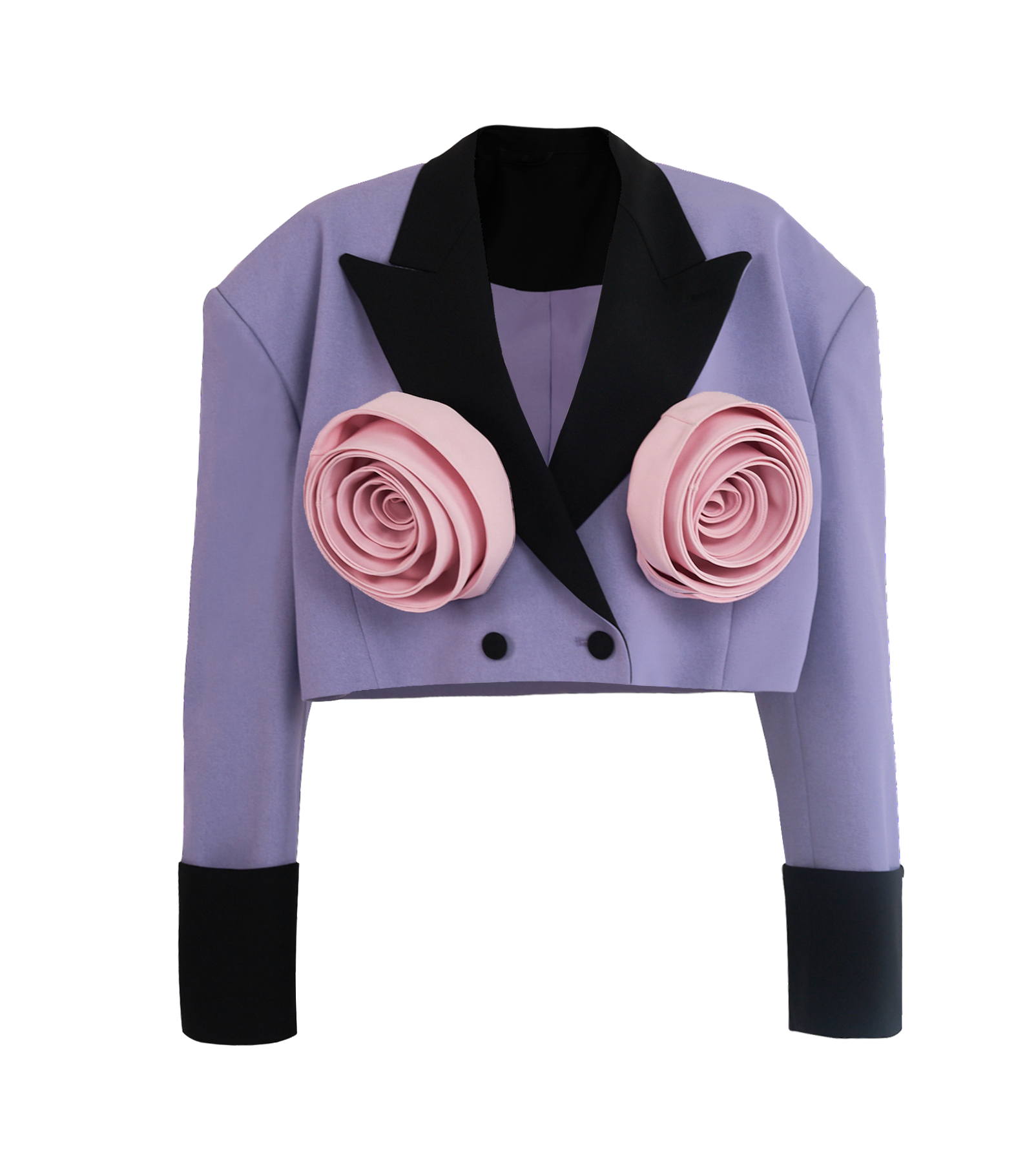 WILKERSON LILAC - ROSE HAND-CRAFTED PIN TWO-TONE SHOULDER PADD OVERSIZE CROP BLA