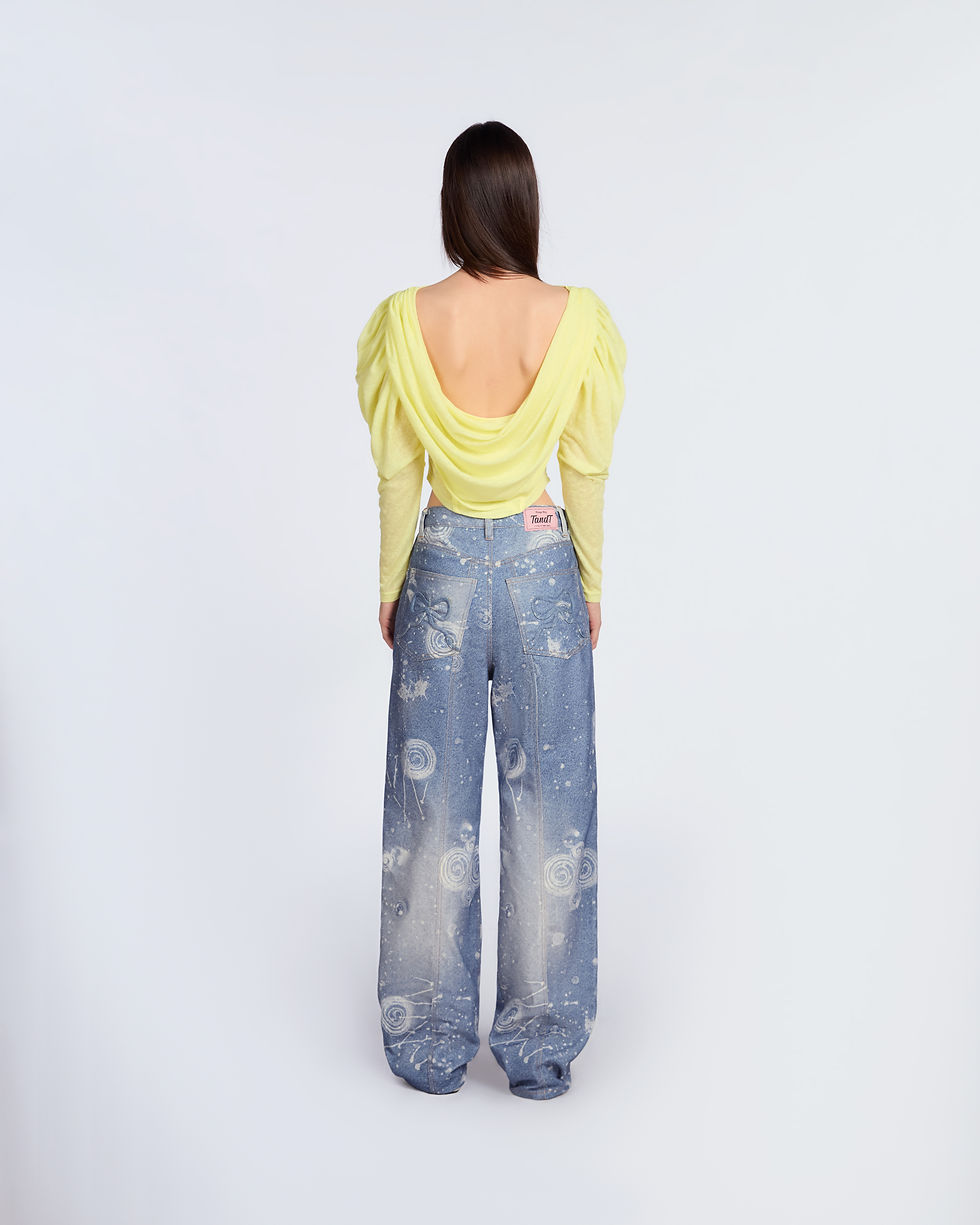 Thumbnail: HALTZ JEANS - BLEACH ROAMANTIC CHAOS PRINTED STRAIGHT-LEG JEANS