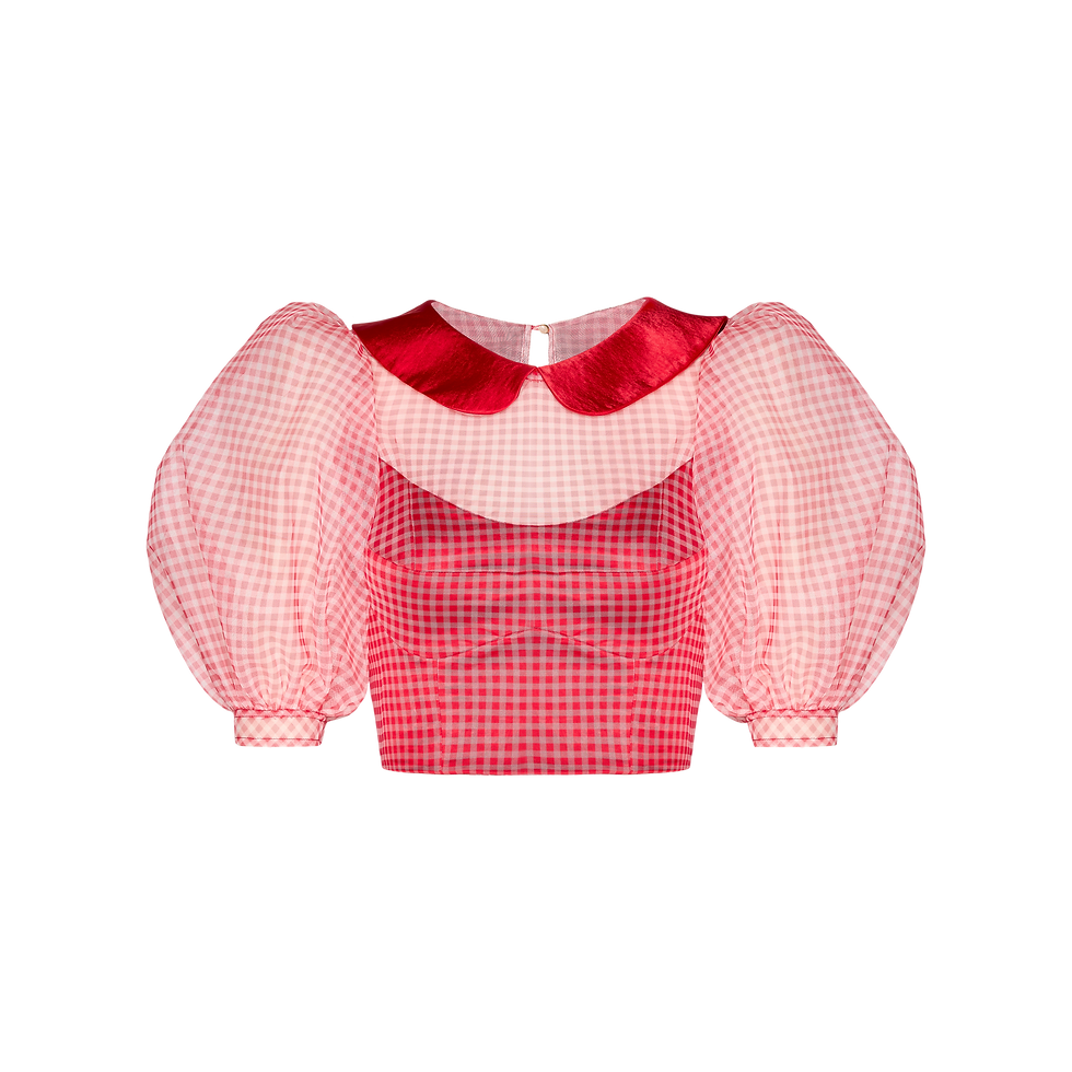 SIERRA TOP - PETER PAN COLLAR GINGHAM PUFF SLEEVES CROP TOP