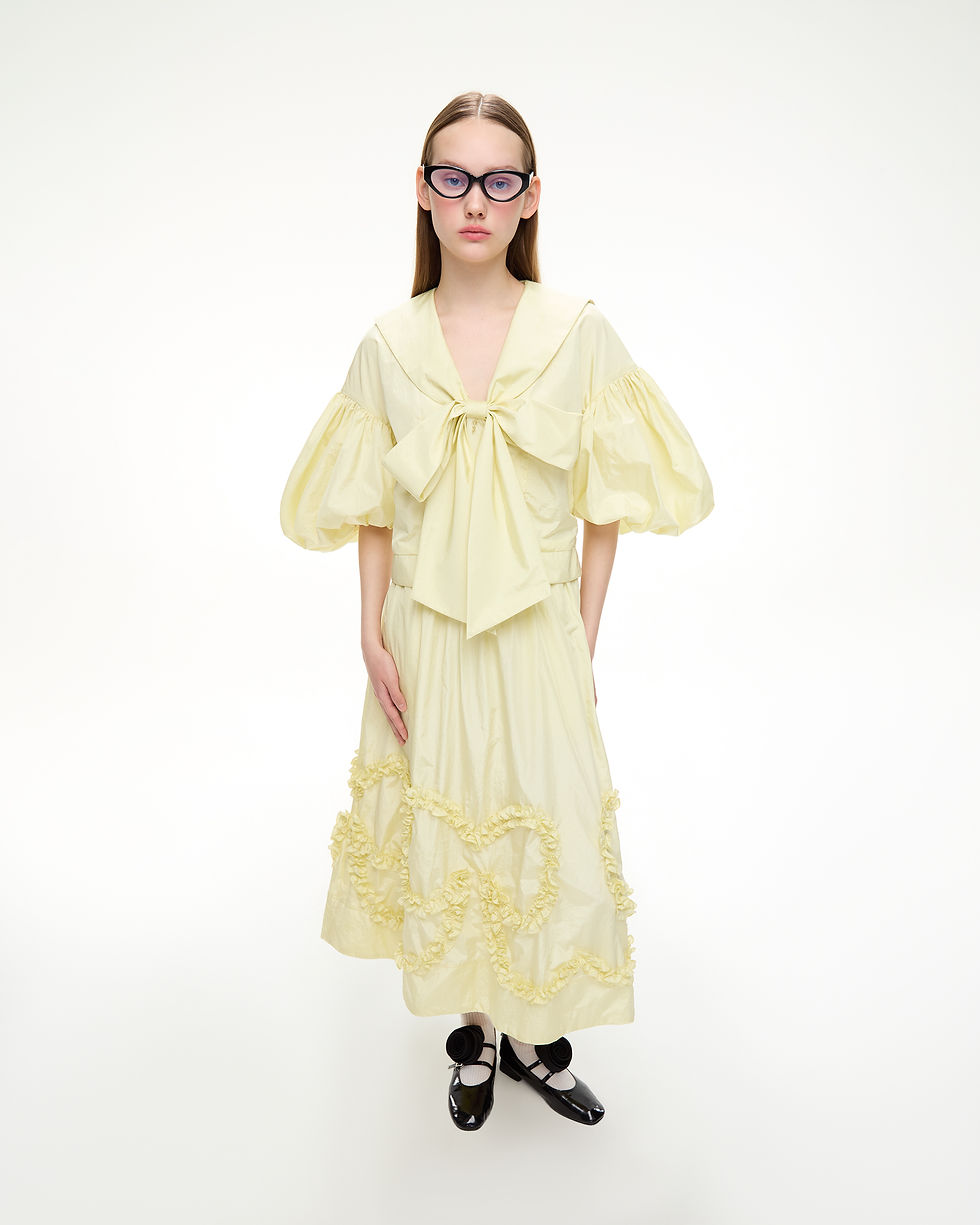 Thumbnail: NANCY TOP - SAILOR COLLAR TIE BOW PUFF SLEEVES TOP