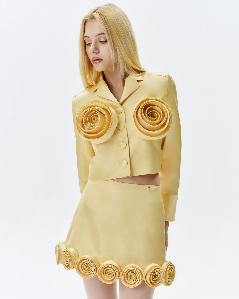 Thumbnail: MINI ROSELIN YELLOW SKORT - MINI ROSES HAND-CRAFT AROUND HEM SKORT