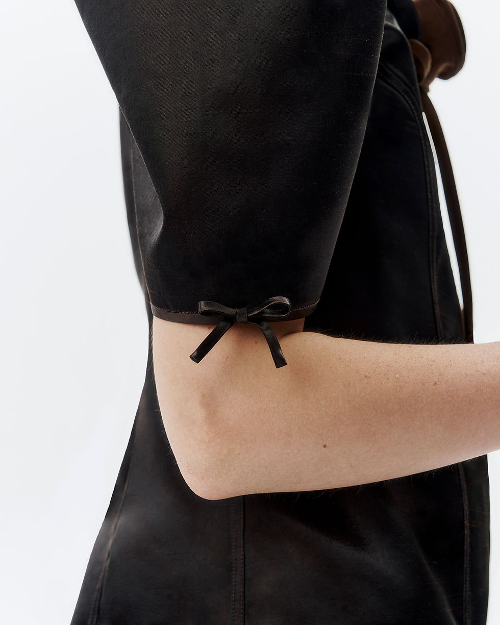 Thumbnail: MONIQUE DRESS - PUFF SLEEVES LOW WAIST SATIN MINI DRESS