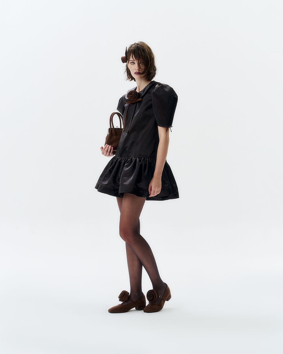 Thumbnail: MONIQUE DRESS - PUFF SLEEVES LOW WAIST SATIN MINI DRESS