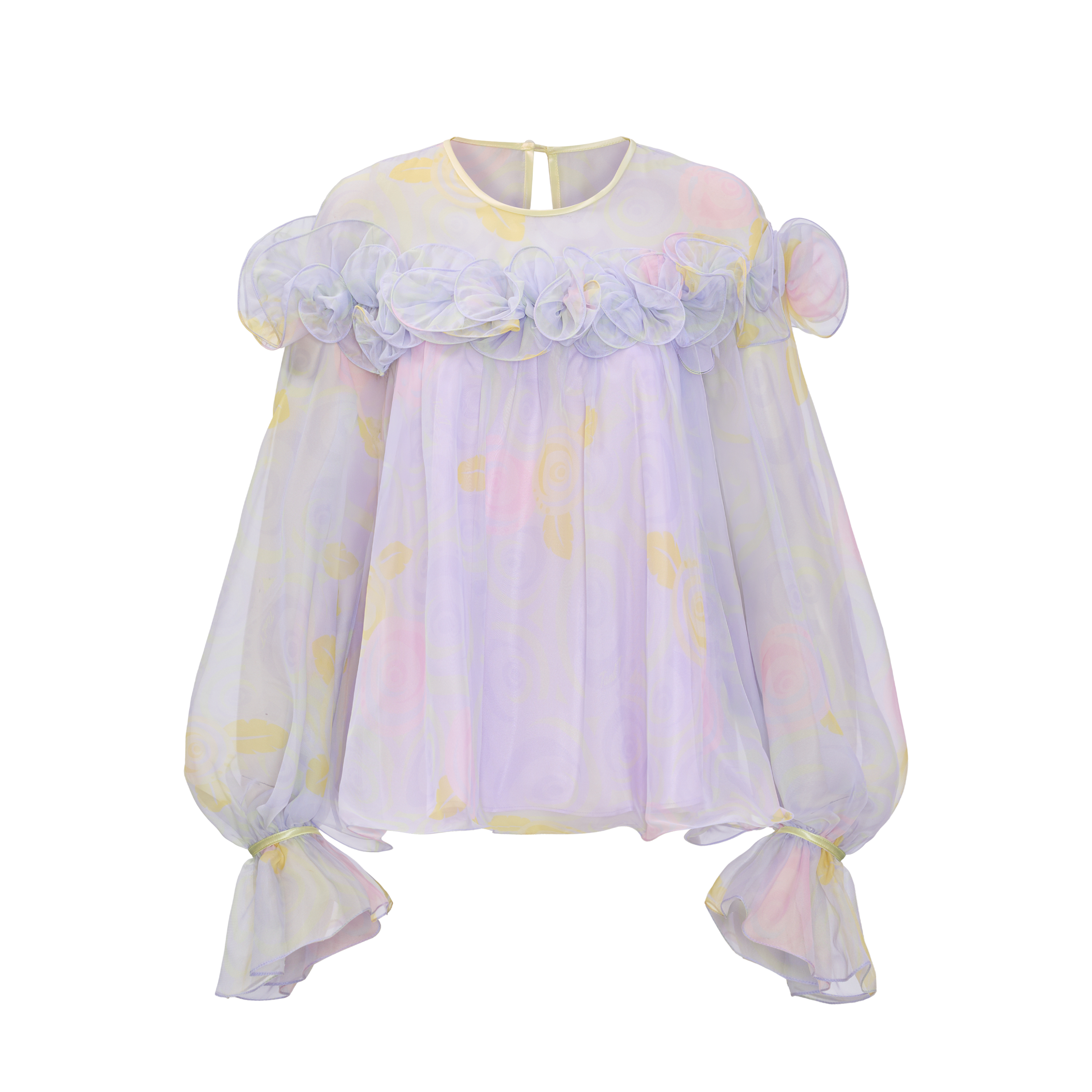 TALLULAH TOP - RUFFLE FLOWER PETALS TRIMMED FLORAL PRINTED LONG SLEEVES