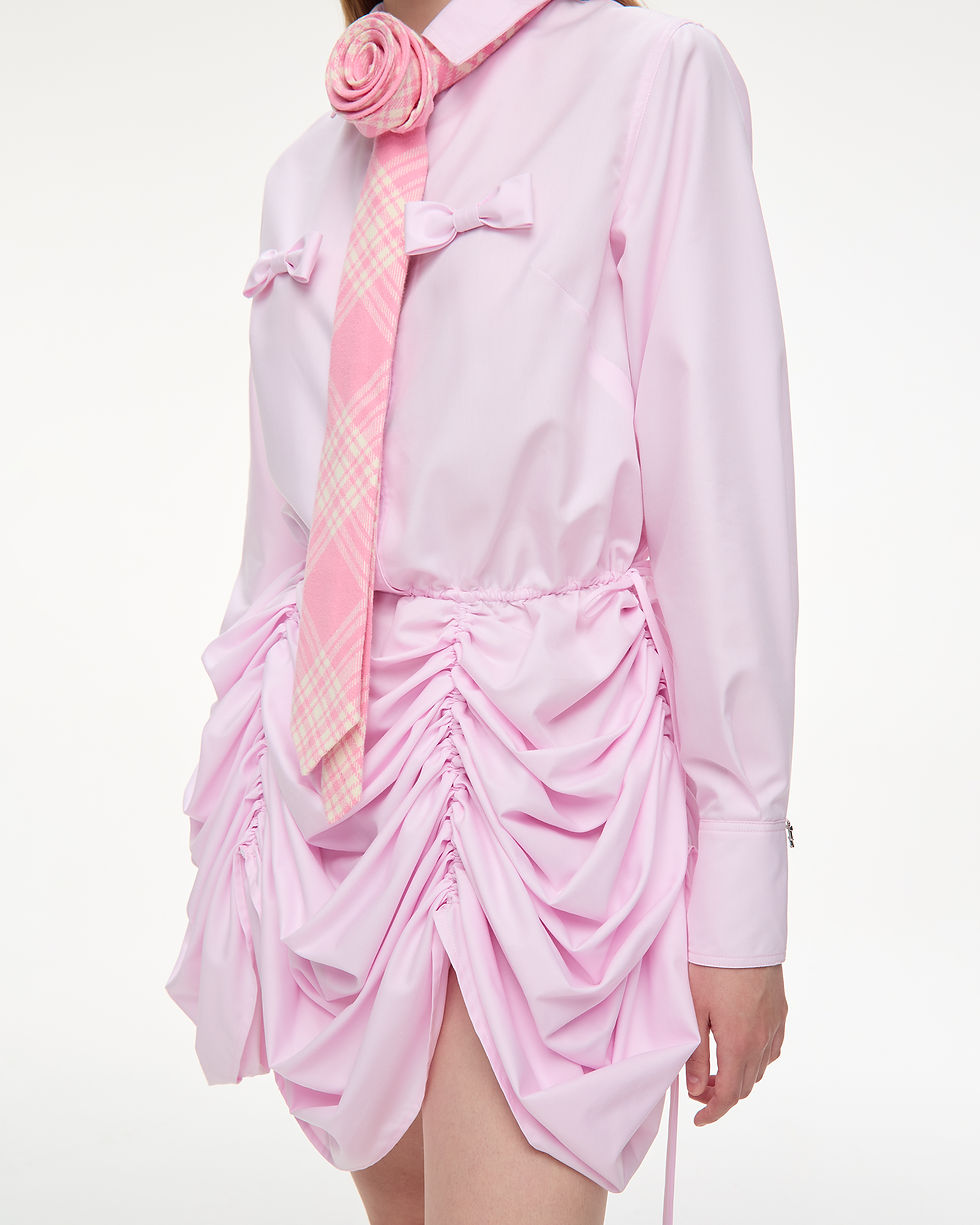 Thumbnail: TABBY DRESS - LONG SLEEVES RUCHED TULLE MINI SHIRT DRESS