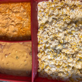 Buffalo Dip. Jalapeno Corn Dip. Nacho Dip.