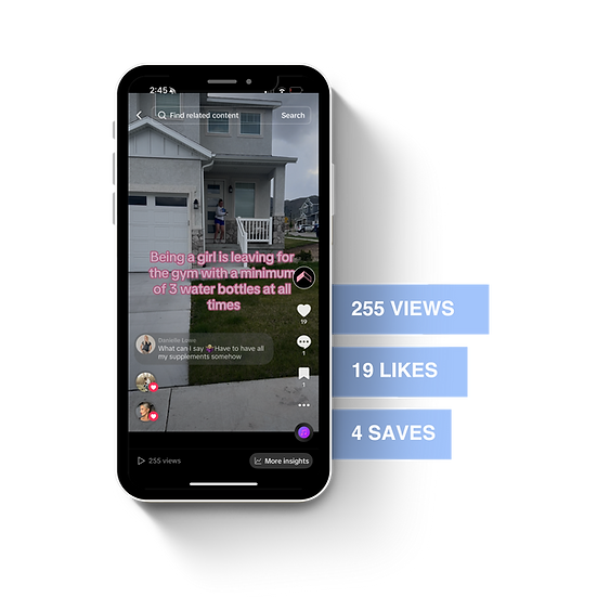 A phone displaying a TikTok video with a woman leaving her house, along with statistics on the side.