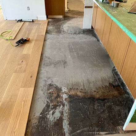 Engineered hardwood flooring nail down glue-assist install