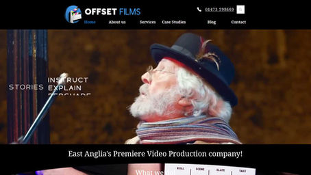 Offset Films website home page, Older white male with cain hitting lampost