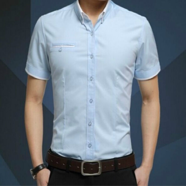 Thumbnail: Men Business Shirt Short Sleeves Turn-down Collar Shirt