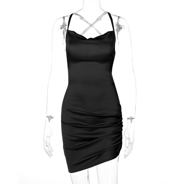 Thumbnail: Ladies Backless Hollow Suspender Dress (Color:Brown Size:L)
