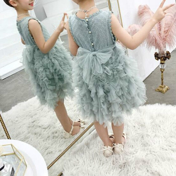 Thumbnail: Summer Girls Sleeveless Tutu Lace Dress