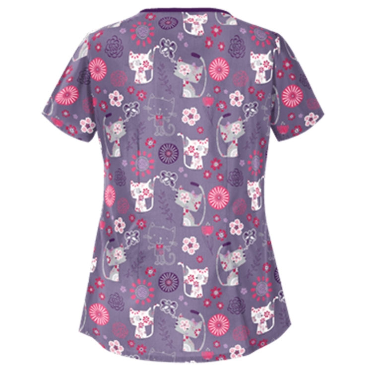 Thumbnail: Printed Round Neck Slim-fit Nurse Uniform T-shirt (Color:Light Blue Size:XXXL)