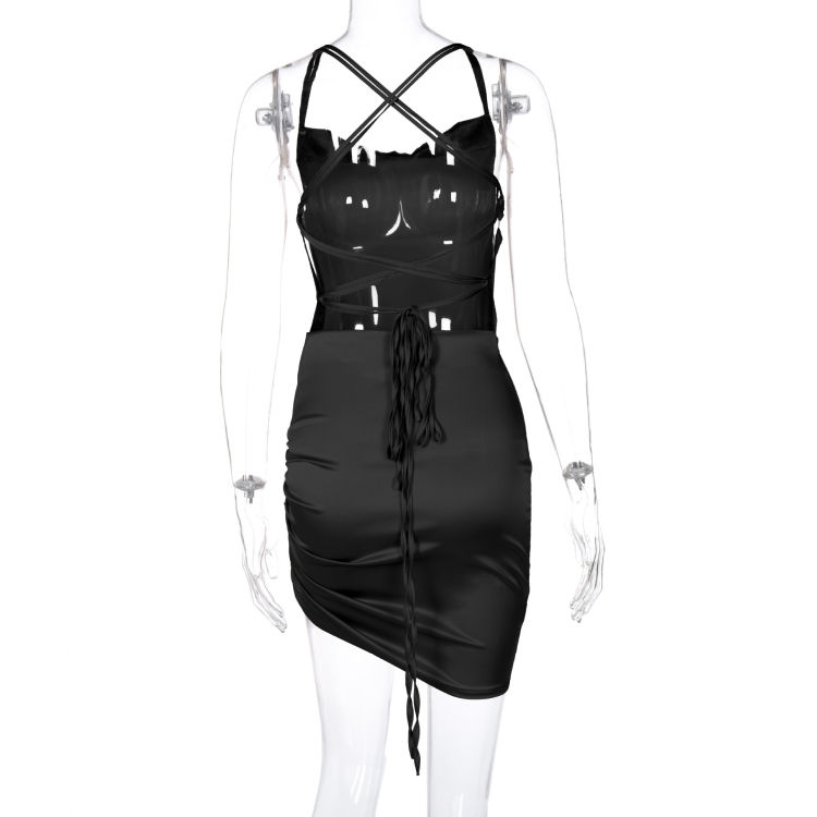Thumbnail: Ladies Backless Hollow Suspender Dress (Color:Brown Size:L)