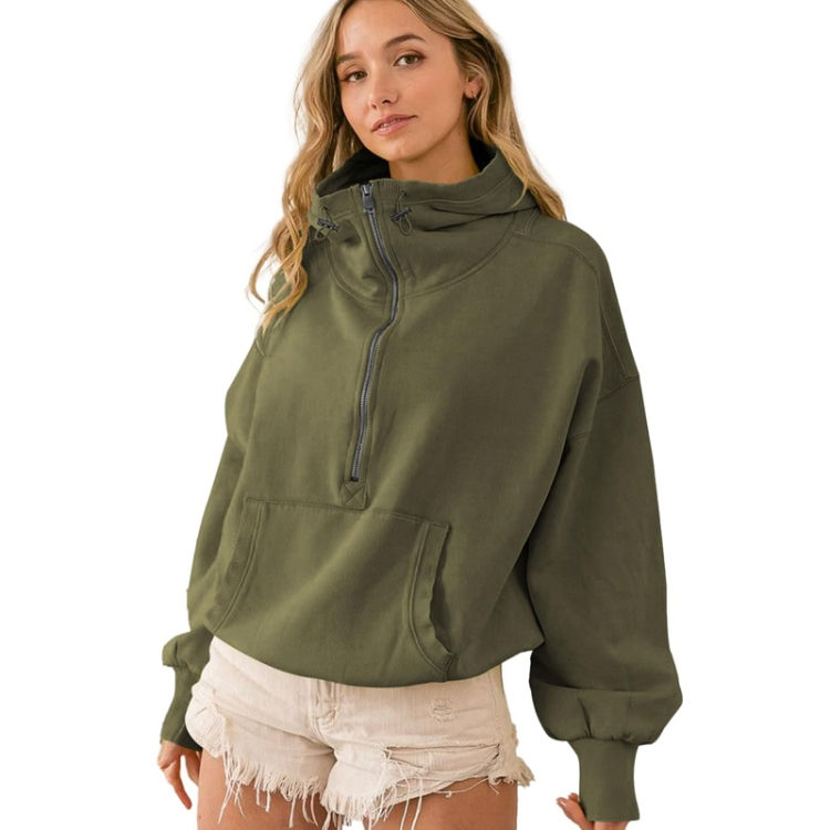 Thumbnail: Women Hooded Sweatshirt Sports Hoodie Zipper Drawstring Long Sleeve Top Jacket