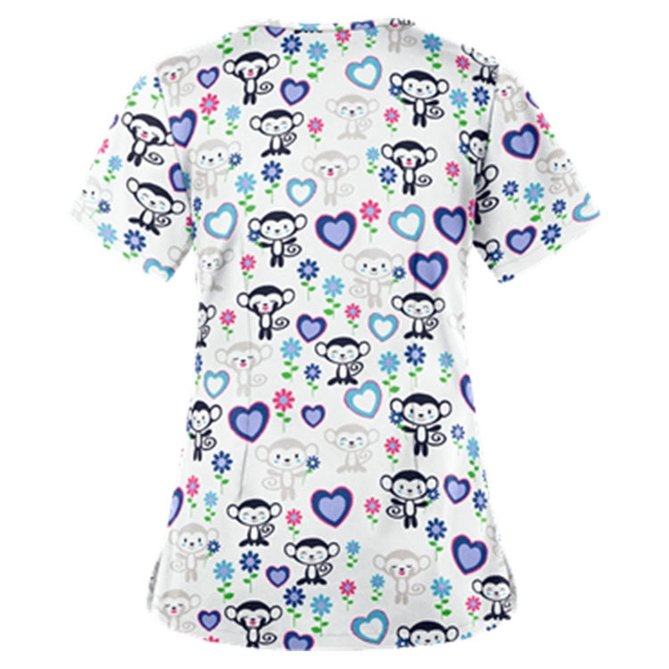 Thumbnail: Loose Printed Hedging Thin T-shirt Nurse Uniform (Color:White Size:XXXL)