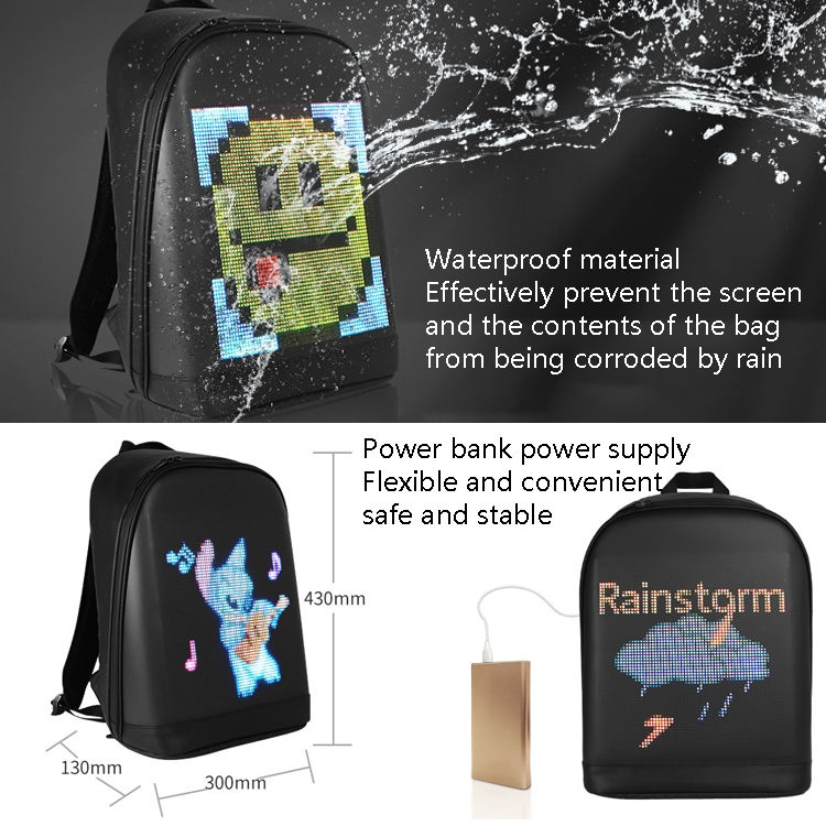 Thumbnail: LED Display Backpack Smart Advertising Screen Waterproof PU Backpack