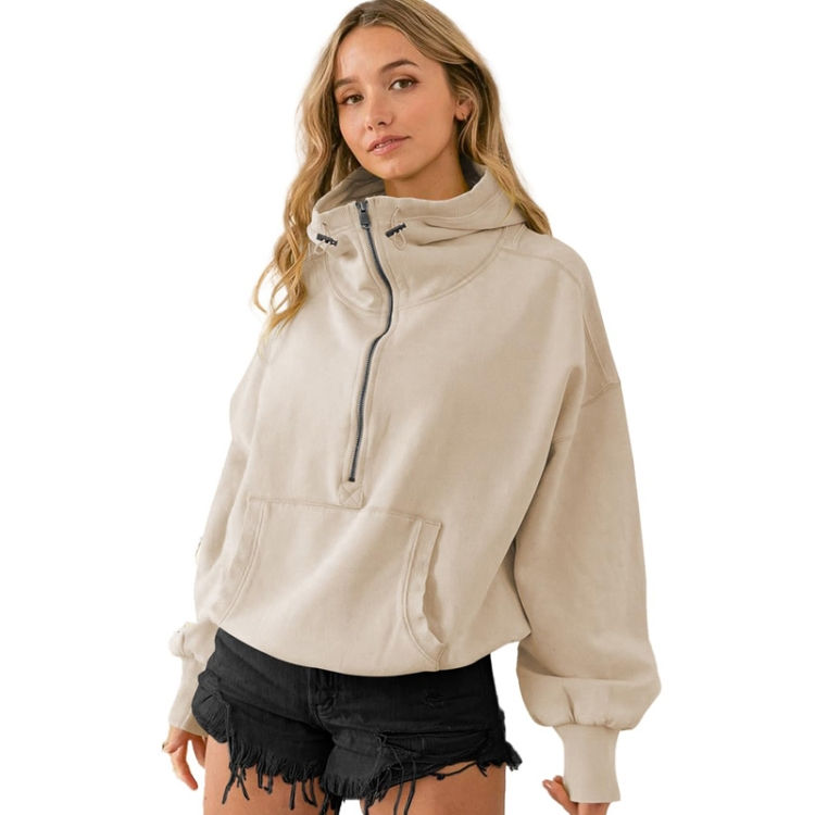 Thumbnail: Women Hooded Sweatshirt Sports Hoodie Zipper Drawstring Long Sleeve Top Jacket