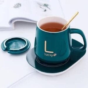Thumbnail: Ceramic Cup and Heating Coaster with golden spoon best gift item