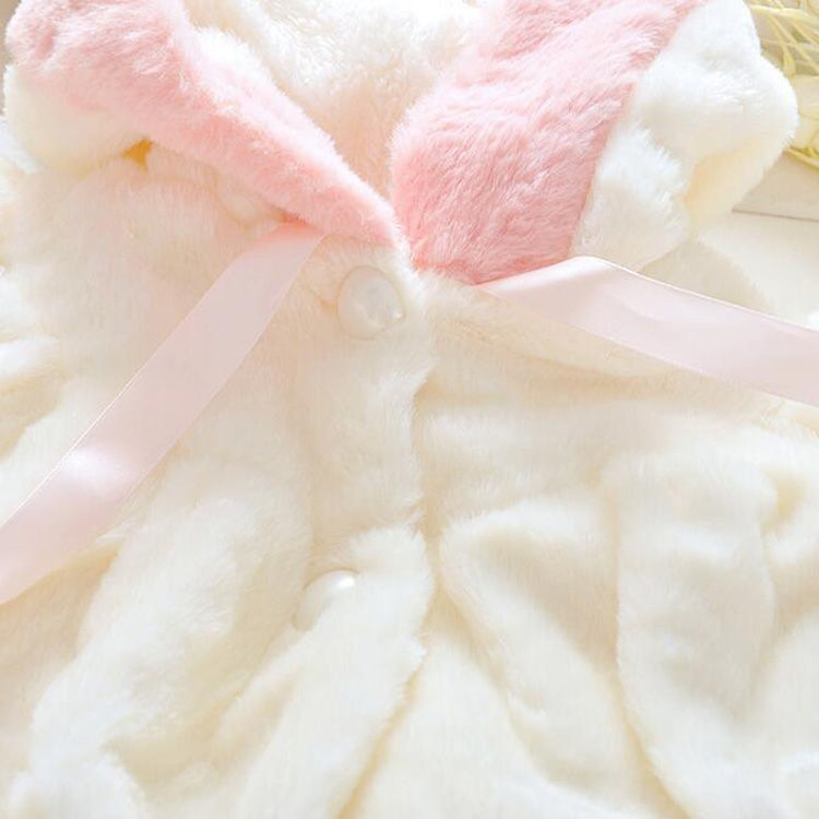 Thumbnail: Female Baby Cartoon Rabbit Ears Shape Hooded Imitation Rabbit Fur Shawl Coat