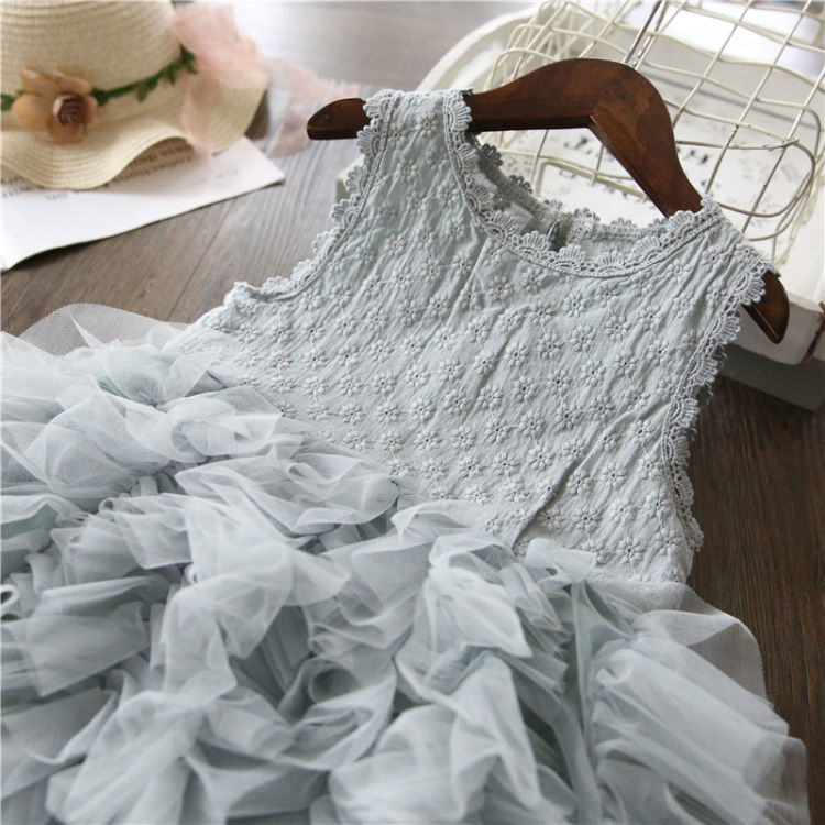 Thumbnail: Summer Girls Sleeveless Tutu Lace Dress