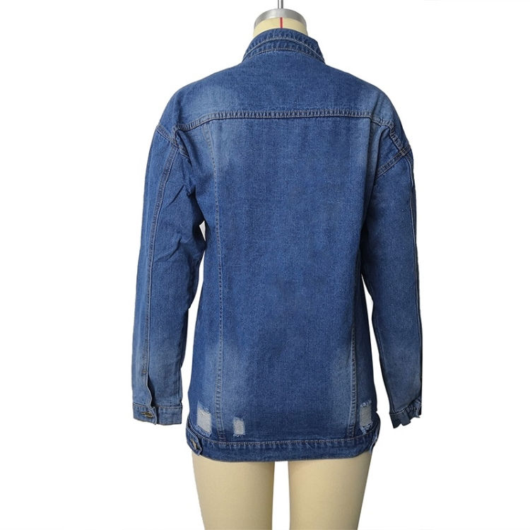 Thumbnail: Women Plus Size Mid-length Ripped Denim Trench Coat