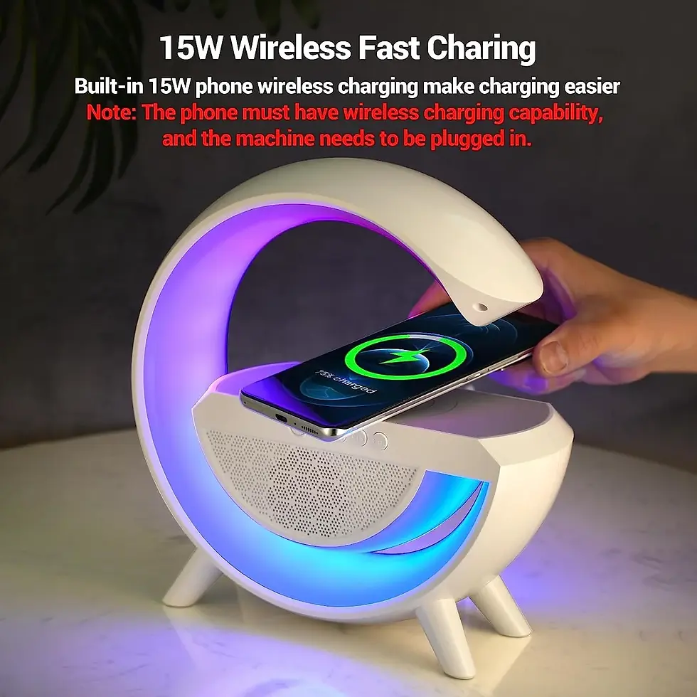 Thumbnail: 4 in 1 Wireless Charger for iPhone with Mp3 Player, FM, Bluetooth and LED
