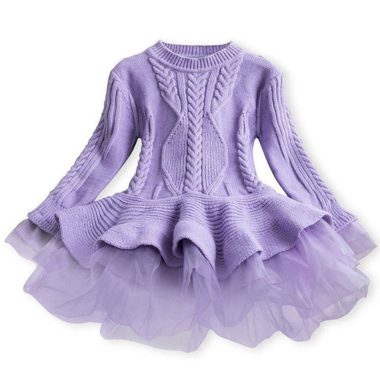 Thumbnail: Winter Girls Knit Long Sleeve Sweater Organza Dress Evening Dress