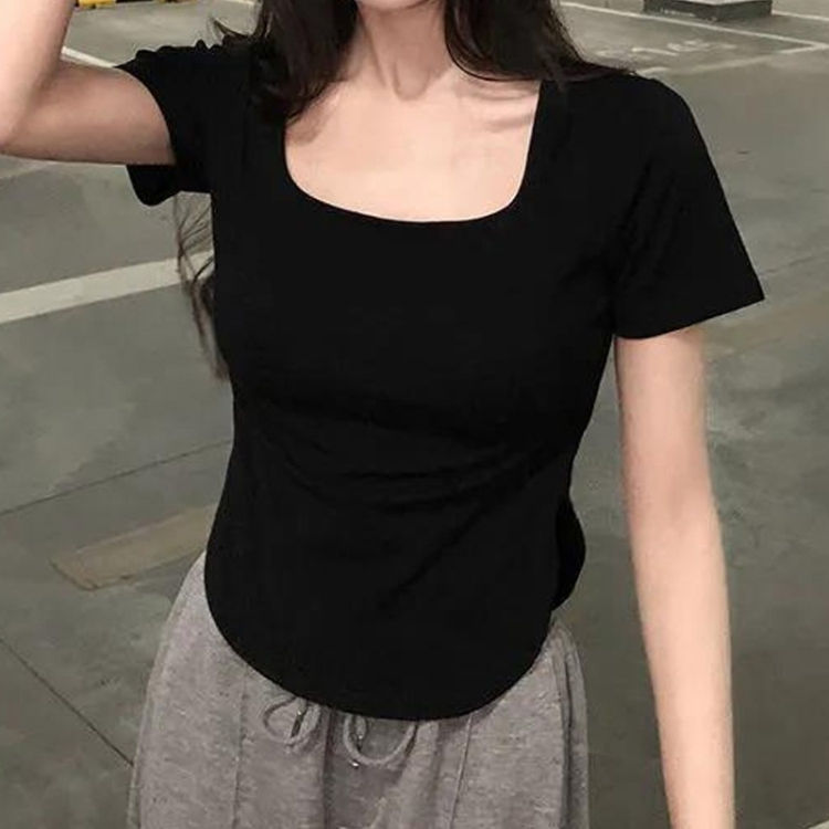 Thumbnail: Summer Big U-neck Babes Look Thin Slim Fit Irregular Top