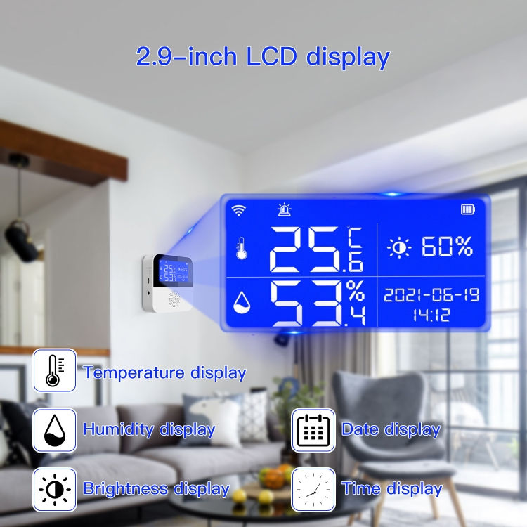 Thumbnail: Tuya WIFI Temperature And Humidity Sensor With 2.9inch LCD Display,Spec:
