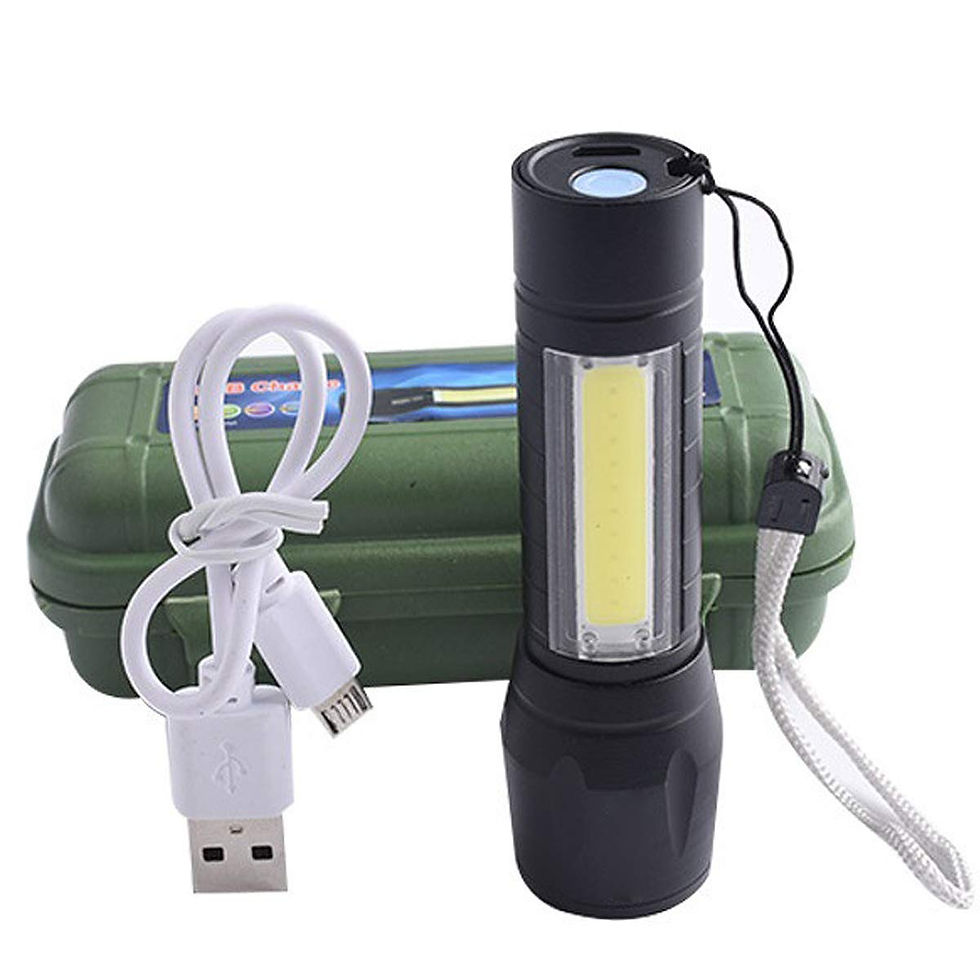 Thumbnail: Pocket LED Torch Zoom Aluminium Flashlight with box for Camping Travel Study
