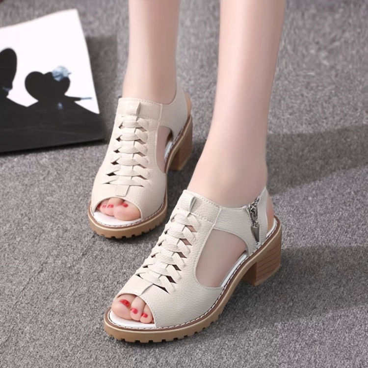 Thumbnail: Women Summer Fish Mouth Flat Waterproof Tendon Sandals