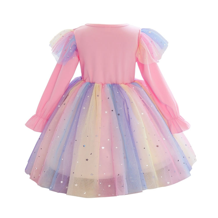 Thumbnail: Children Dress With Flying Sleeves Rainbow Sequined Mesh Princess Dress
