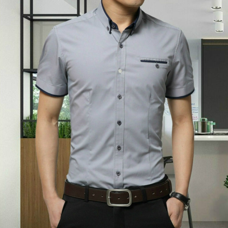 Thumbnail: Men Business Shirt Short Sleeves Turn-down Collar Shirt