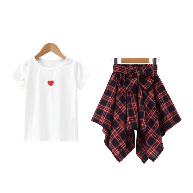 Thumbnail: Girls Short Sleeve Top + Skirt Two-piece Suit