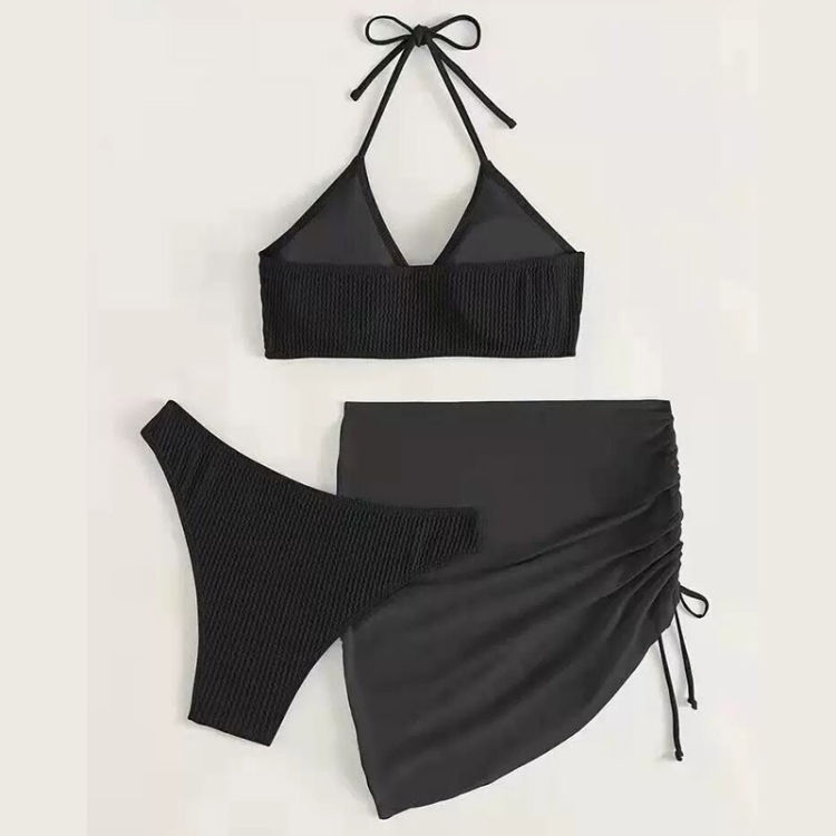 Thumbnail: 3 in 1 Set Sexy Backless Bikini Ladies Split Swimsuit with Short Skirt