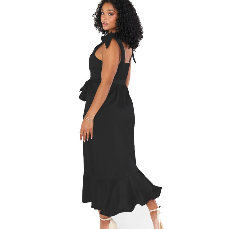 Thumbnail: Women Elegant Slit Dress Commuting Sleeveless Knot Suspender Dress